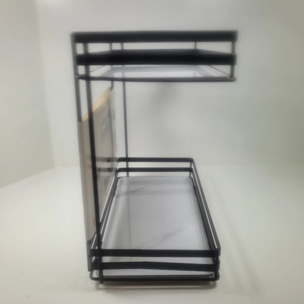 Black and White Two-Tier Shelf With Marbel Look